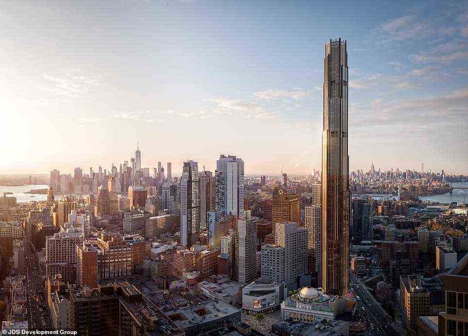 Das obige Rendering zeigt, wie der Brooklyn Tower aussehen wird, wenn die Bauarbeiten abgeschlossen sind