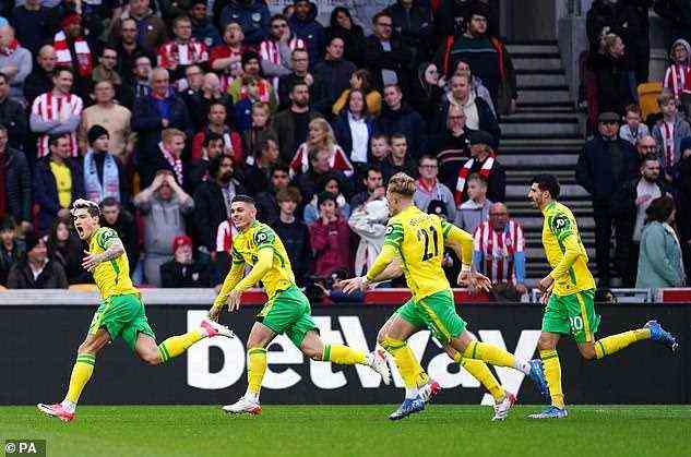 Norwich ist Schlusslicht der Premier League mit seinem einzigen Sieg in Brentford
