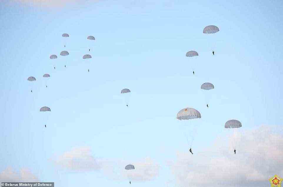 Russia and Belarus said paratroopers from both countries had been involved in joint drills in Gozhsky today, located just 20 miles from the Polish border where migrants are trying to cross