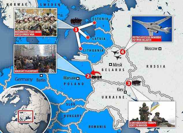 Die Befürchtungen eines bevorstehenden Konflikts in Osteuropa wachsen, da Russland und Weißrussland in der Nähe des Ortes, an dem sich eine Migrantenkrise an der polnischen Grenze abspielt, militärische Schnellübungen durchführen, während Washington Putin warnt, sich auf eine Invasion in die Ostukraine vorzubereiten