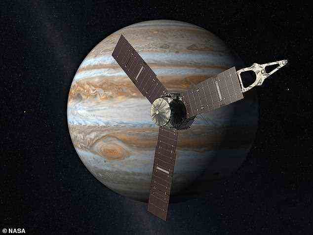 Juno (im Bild) – die bis 2025 die Atmosphäre des Jupiter studieren soll – hat den atemberaubenden Blick während seines 36. Tiefpasses über den fünften Planeten unseres Sonnensystems erhascht