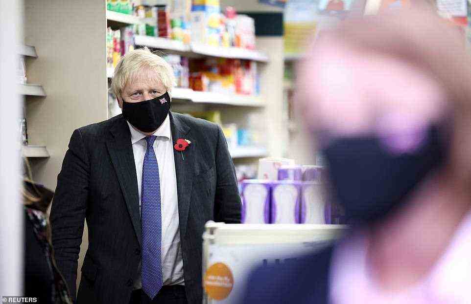 Prime Minister Boris Johnson today visited a Covid vaccination centre at a pharmacy in Sidcup, London. He told reporters he can see ‘storm clouds gathering over parts of the European continent’ and despite encouraging Covid numbers in the UK at the moment, it is ‘not clear’ the downward trend will continue. He urged people to get their booster jabs and said the urgency of coming forward for vaccination is ‘more evident than ever’
