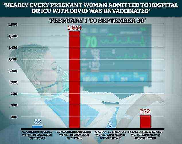 Professor Chris Whitty forderte werdende Mütter auf, sich stechen zu lassen, als er „starke“ Zahlen teilte, dass zwischen Februar und September nur 33 geimpfte schwangere Frauen mit Covid ins Krankenhaus eingeliefert wurden.  Zum Vergleich: 98 Prozent der Krankenhauseinweisungen (1.681) entfielen auf ungeimpfte werdende Mütter.  Und nur drei infizierte schwangere Frauen, die auf die Intensivstation aufgenommen wurden, wurden geimpft, verglichen mit 232 infizierten ungeimpften Frauen, sagte er