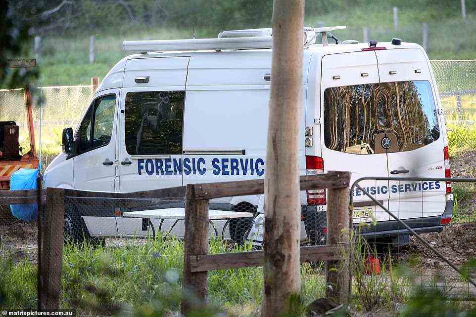 Police and rural fire officers led the fresh hunt while a coroner's van waited nearby (pictured on Monday)