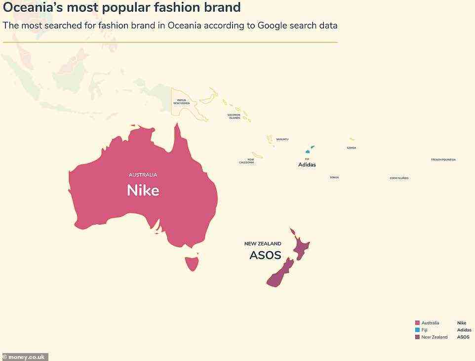 Nike ist der klare Gewinner des Jahres 2021 bei der Modesuche in Australien.  Auf der anderen Seite in Neuseeland regiert Asos den Schlafplatz