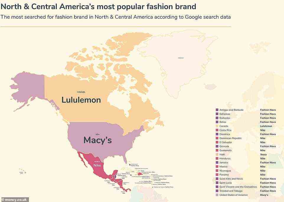 Für die USA ist die beliebteste Marke Macy's, die amerikanische Kaufhauskette