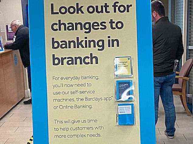 Bad sign: Signs have been appearing in Barclays branches since August ¿ suggesting a concerted drive to push customers online once and for all