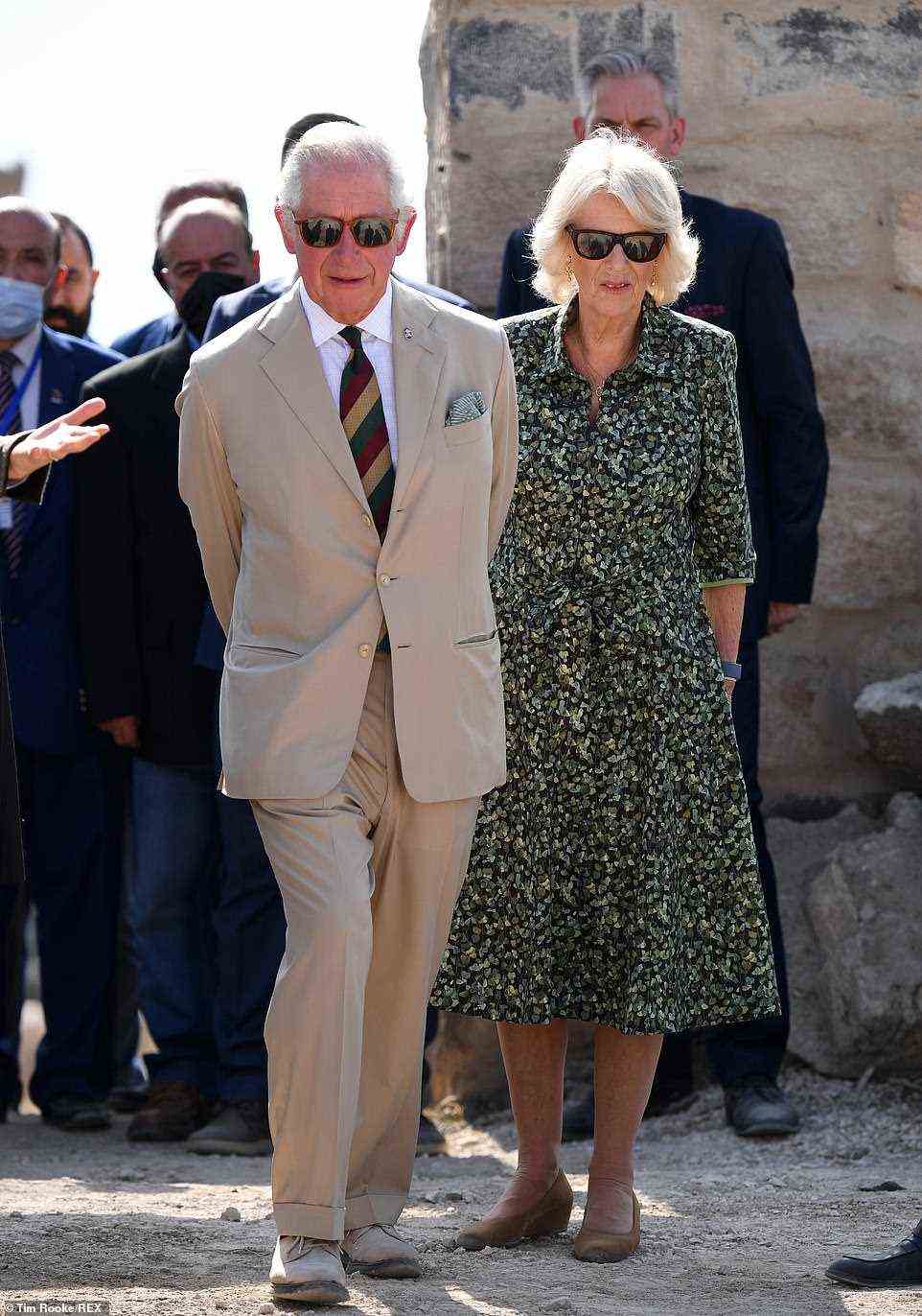 As they wandered the main dusty path through the ruins - one of Jordan's most popular tourist attractions - Charles and Camilla learned about the site's rich tapestry of history including Hellenic, Roman, Byzantine and Early Muslim influences