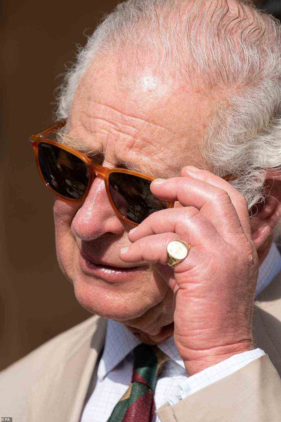 Charles protected his eyes from the Arabian sun with a pair of stylish-looking Serengeti sunglasses in light brown