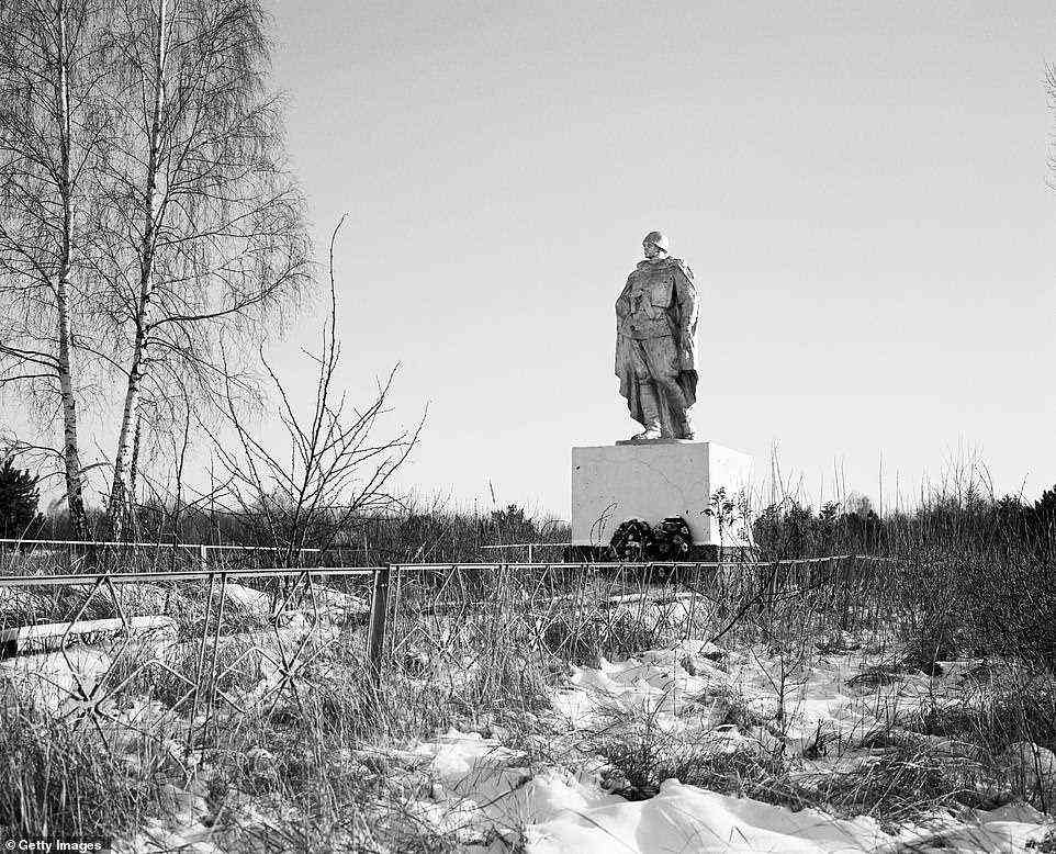 The war memorial in the abandoned village of Besed, situated in the lethal purple zone, in Belarus in 2006