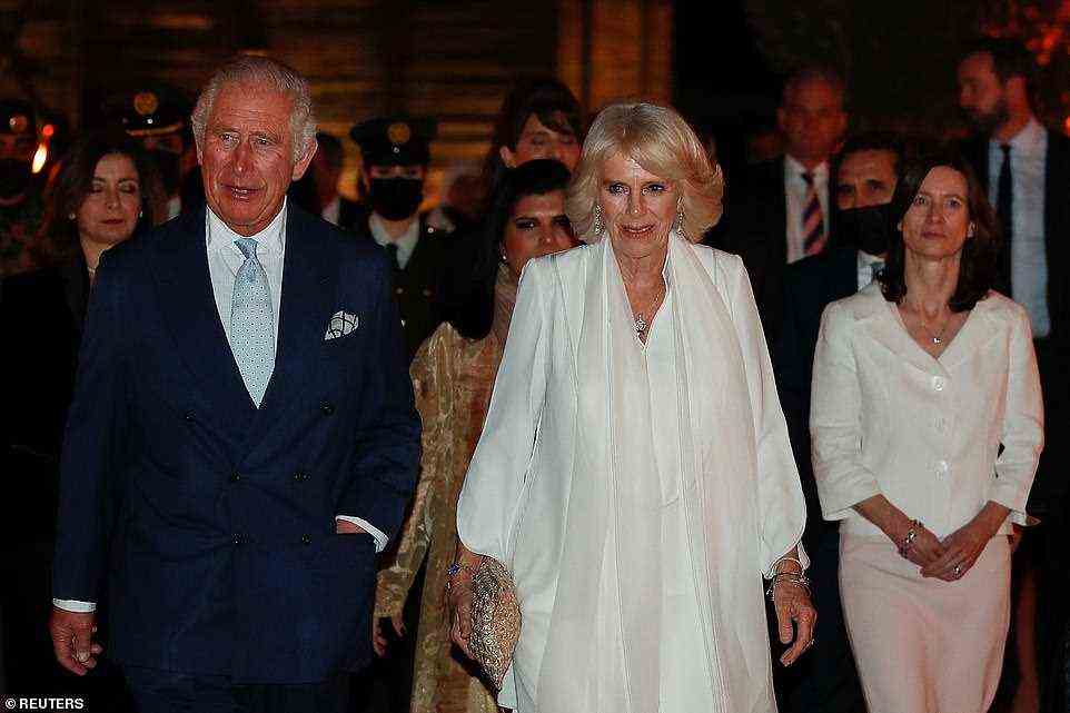 The Duchess of Cornwall wore her white blonde-hair carefully coiffed and opted for a dash of makeup to complement her natural glow