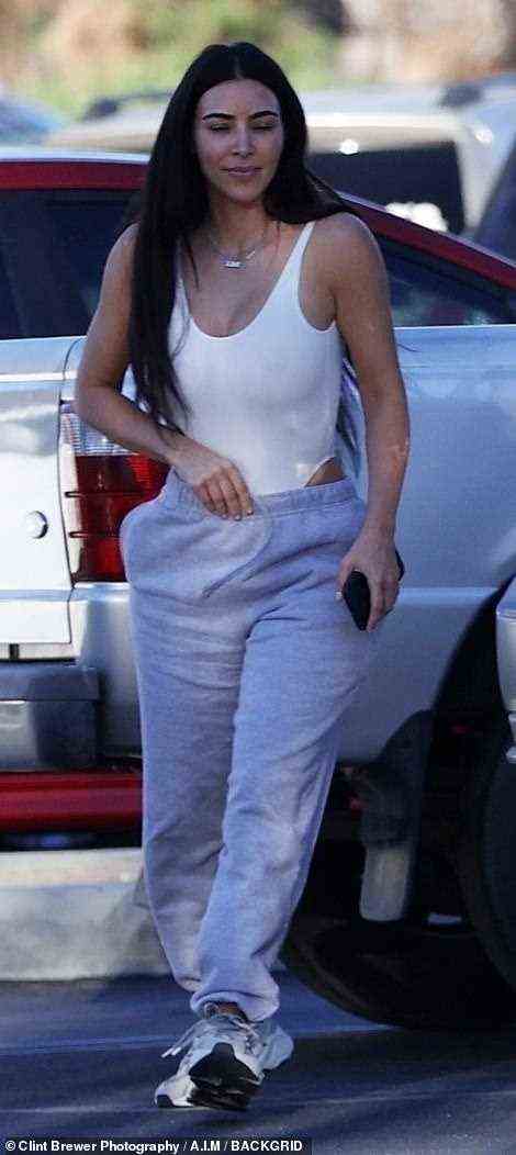 Loyalty: Despite her divorce filing, Kim still supported her estranged husband Kanye West by wearing his Yeezy trainers