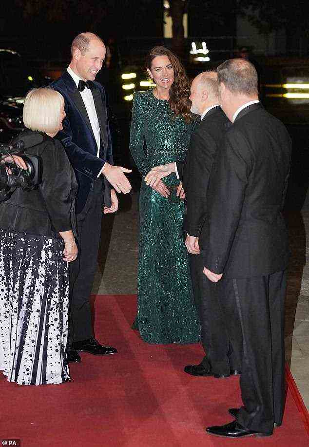 The event is in aid of the Royal Variety Charity, of which Her Majesty The Queen is Patron. Pictured, the Duke and Duchess of Cambridge (centre) arrive for the Royal Variety Performance