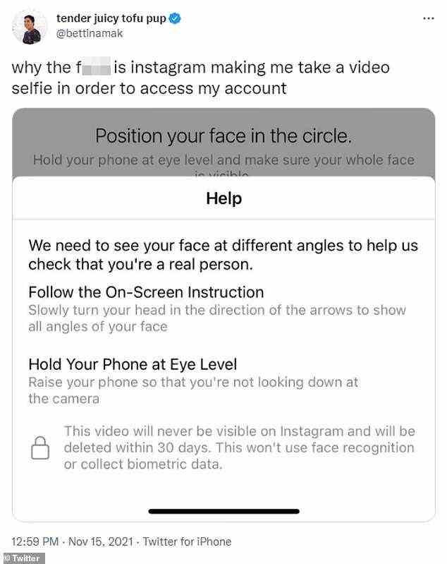 VICE-Autorin Bettina Makalintal twitterte ein Bild einer Hilfebildschirm-Eingabeaufforderung, die den Empfänger einer Video-Selfie-Anfrage anweist, seinen Kopf in verschiedene Richtungen zu drehen