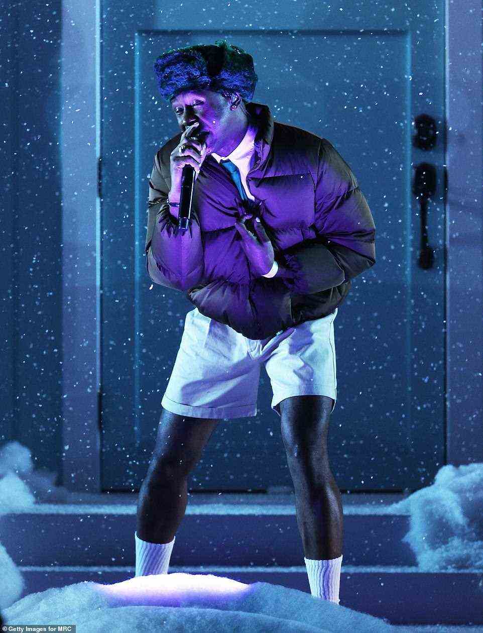 Creative: Tyler, The Creator performed his song Massa around a snowy stage set