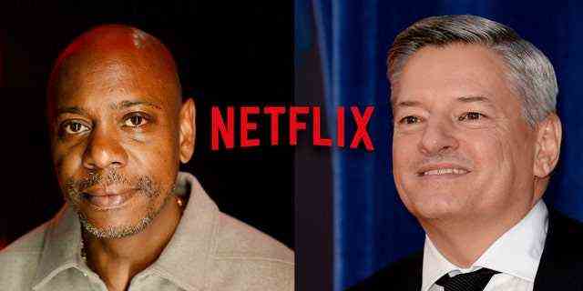 Netflix-Co-CEO Ted Sarandos (rechts) verteidigte Dave Chappelle nachdrücklich gegen die Rufe der Öffentlichkeit und der sozialen Medien, die Streaming-Plattform wolle Chappelles Special „The Closer“ aus ihrem Dienst entfernen.