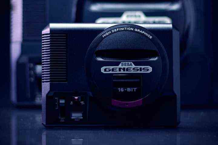 Sega Genesis Mini standing upright. 