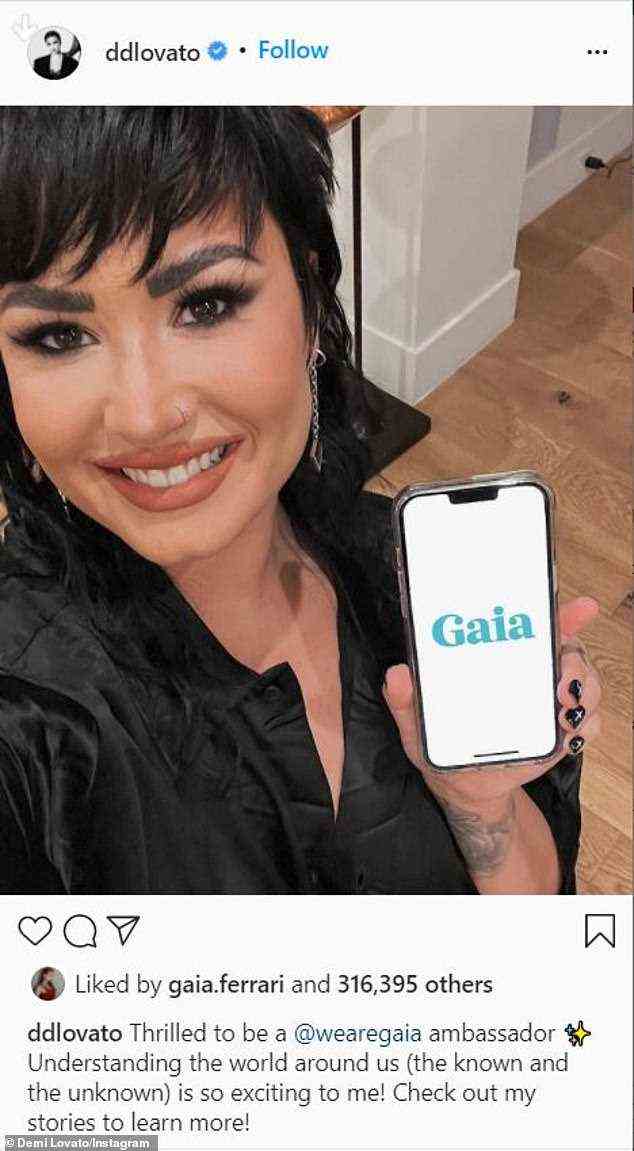 Neue Partnerschaft: Demi Lovato, 29, hat einen Werbevertrag mit der Streaming-Site Gaia unterzeichnet, die mit einer Reihe von Verschwörungstheorien in Bezug auf Impfungen, Außerirdische und Reptilien-Overlords in Verbindung gebracht wird
