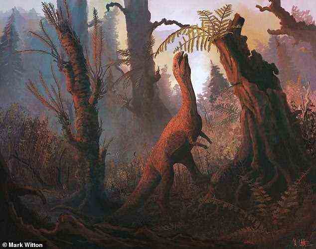Eine straußähnliche, pflanzenfressende Kreatur, die vor etwa 205 Millionen Jahren in Nordamerika lebte, benutzte ihre Kiefer, um Blätter von Pflanzen abzuschneiden – und sie zu knabbern, ergab eine Studie