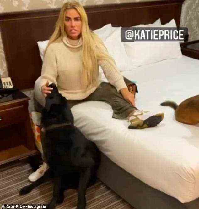 Chaos: Kate Price, 43, enthüllte in einem Instagram-Video, dass sie und ihr Verlobter Carl Woods, 32, mit ihren drei Hunden aus Koffern und Hotelzimmern gelebt haben