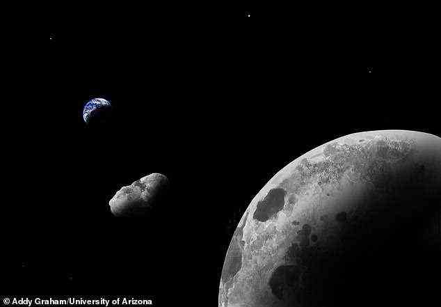 Der erdnahe Asteroid Kamo`oalewa (abgebildet in einer künstlerischen Darstellung) könnte tatsächlich ein altes Fragment unseres Mondes sein, das sich von unserem Mondsatelliten gelöst hat, behauptet eine neue Studie