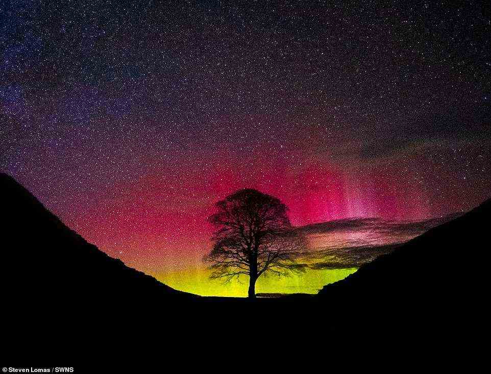 The northern lights were visible over Hadrian's wall following a coronal mass ejection from the sun. The mesmerising display spread as south as Cambridgeshire