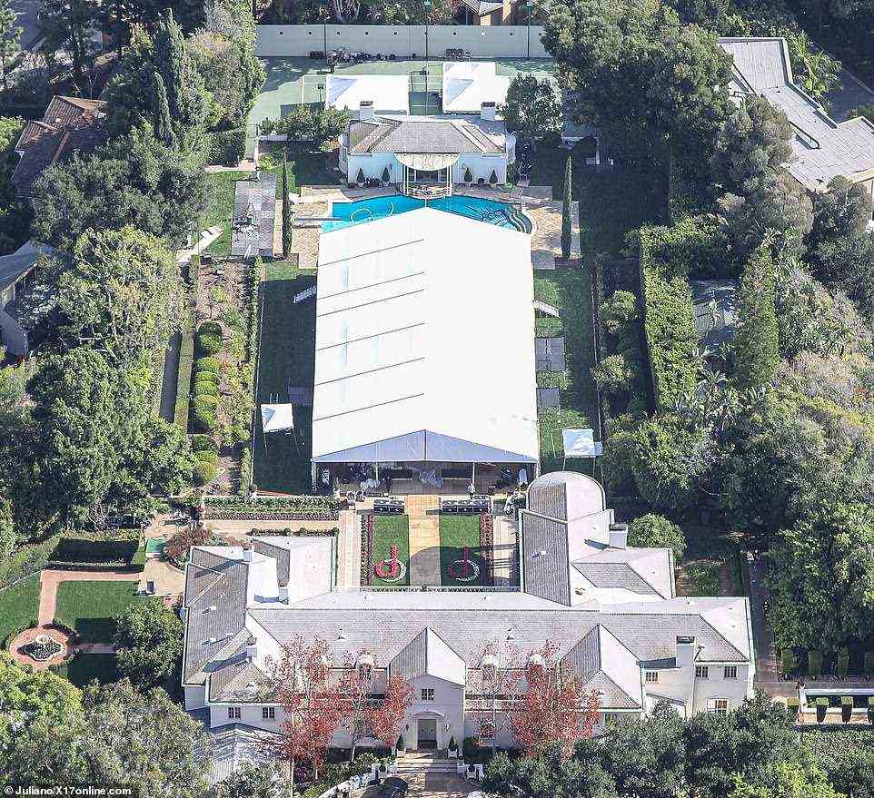 Opulent: The hotel heiress said 'I do' to her entrepreneur beau Carter Reum on Thursday evening in a lavish ceremony held at her late grandfather's Bel-Air estate (pictured above)