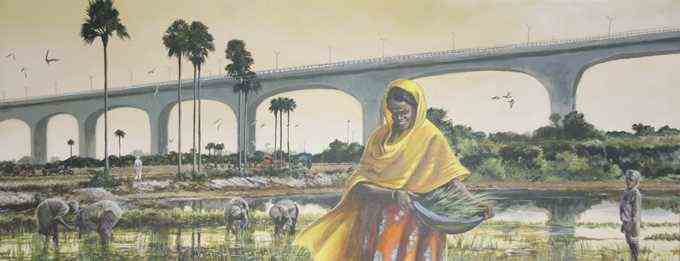 Malerei einer Szene aus Indien im Jahr 2000