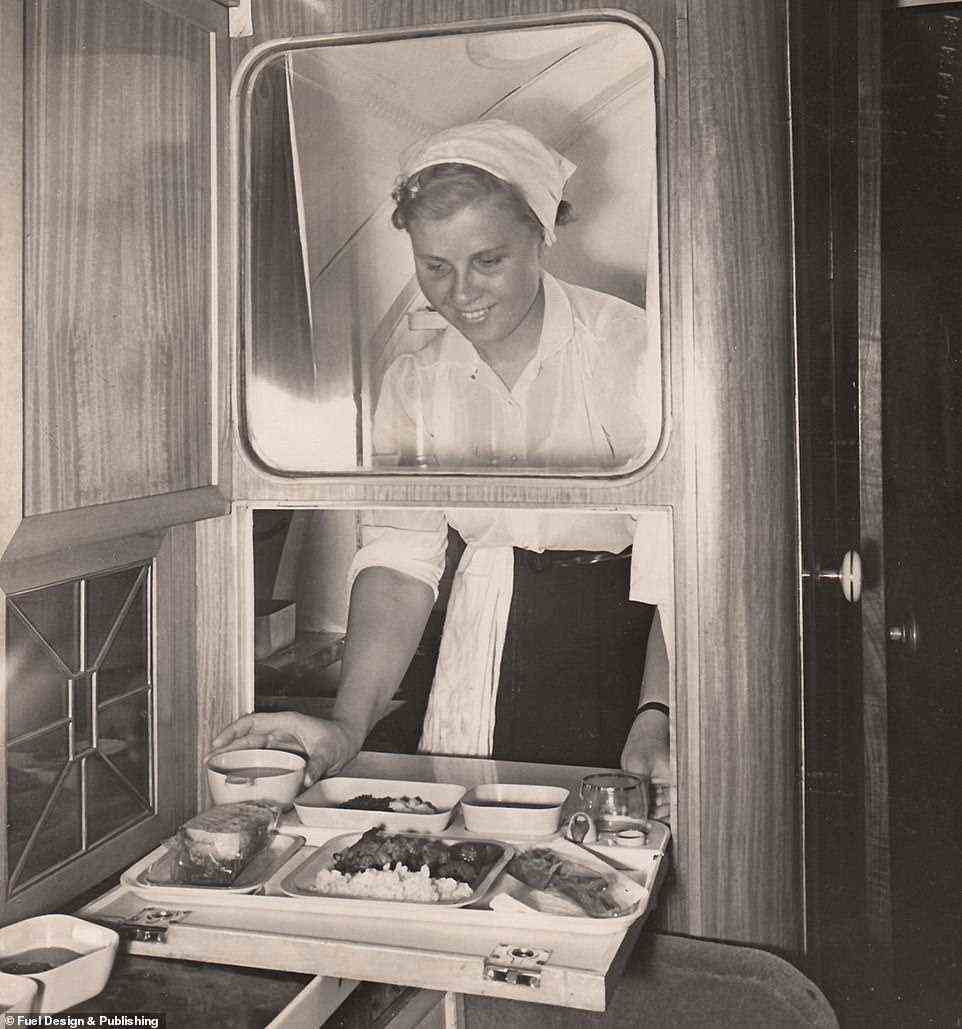 The serving hatch of the Tu-104 kitchen. Vandermueren writes: 'With the introduction of the Tu-104, the Soviets had gone almost overnight from a fleet of small, slow, uncomfortable piston-driven planes to operating jet airliners capable of reducing travel times by at least 50 per cent. However, the Tu-104 was not the easiest plane to pilot: it was vulnerable to stalling and had a high landing speed. In the early 1960s, a popular rhyme to the tune of a funeral march ran: "The Tu-104 is the fastest plane: it will get you to your grave in just two minutes." At the time, accidents were common for all types of aircraft, and the Tu-104 was no exception. Following a fatal accident in Moscow on March 17, 1979, the Soviet Ministry of Civil Aviation ordered the phasing out of the jet, and before the year’s end Aeroflot had retired its last Tu-104. After more than 23 years of service, carrying 100million passengers, the era of the first Soviet jet airliner was over'