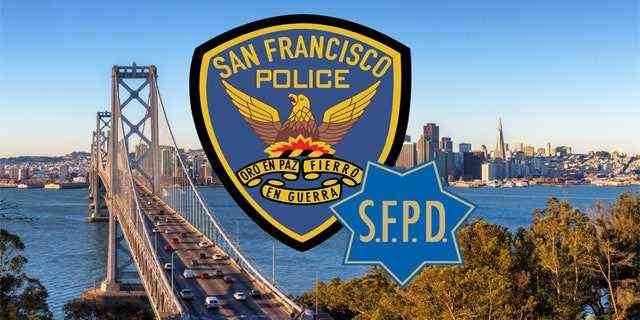 Logo der San Francisco Police Department über einem Foto der Stadt. 