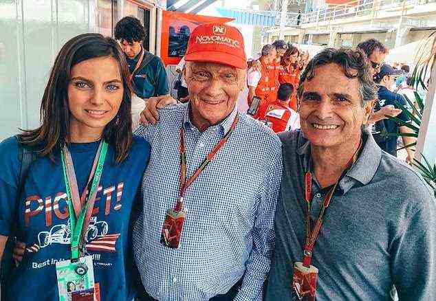 Kelly with her father, three-time F1 world champion Nelson Piquet (right) and fellow F1 legend Niki Lauda