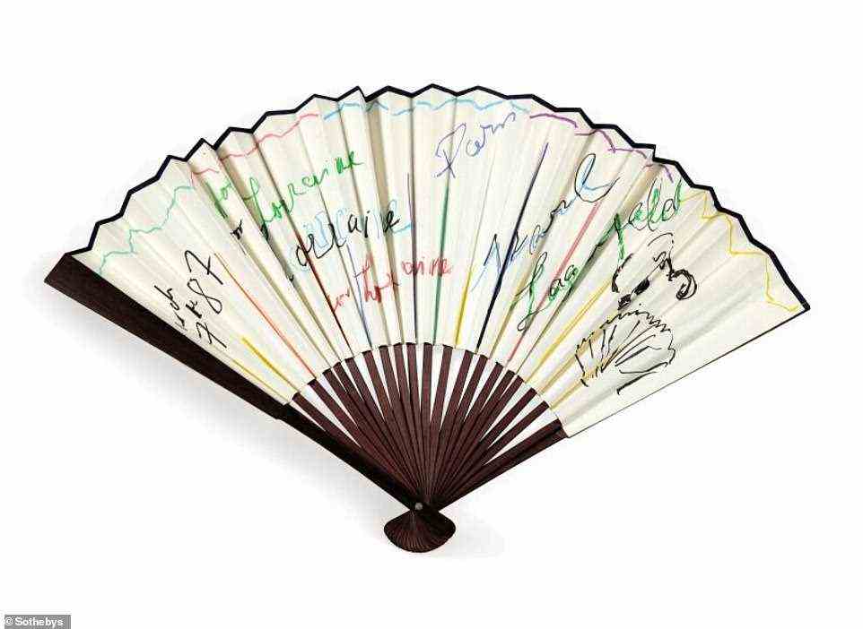 A gorgeous fan designed by Lagerfeld had an estimated price of ¿200 to ¿300 but sold for a whopping ¿81,900 ($92,208)