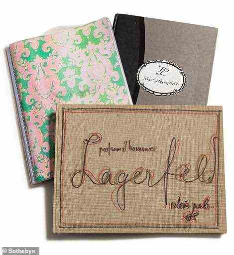 For ¿151,200 ($170,231), someone purchased a set of three notebooks from the mid-80s, including one inscribed with 'Lagerfeld, man's perfume, pub ideas 86 that had newspaper clippings, handwritten notes. Another hadnewspaper articles and notes, while a third had felt-tip sketches and an adhesive label 'Karl Lagerfeld' on the cover
