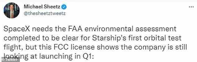 Das von Musk geführte Unternehmen muss jedoch noch warten, bis die Federal Aviation Administration (FAA) ihre Umweltprüfung abgeschlossen hat, bevor Starship den Boden verlassen kann