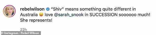 Sie schrieb: '„Shiv“ bedeutet in Australien etwas ganz anderes.  Liebe @sarahsnook in NACHFOLGE soooooo sehr!  Sie repräsentiert!'