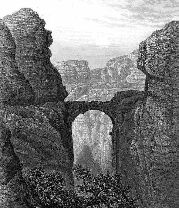 Geschichte: Künstlerische Darstellung der alten Tore zu Petra
