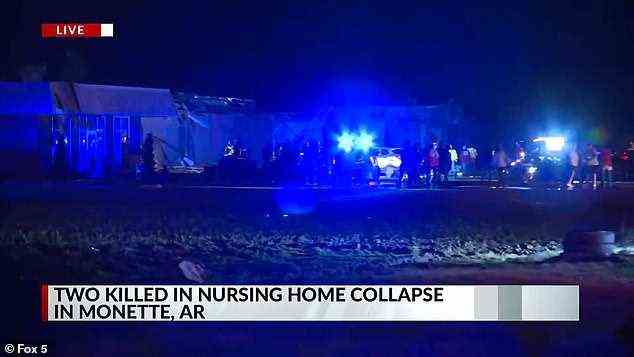 Rettungskräfte waren in Monette, Arkansas, vor Ort, wo zwei Menschen bei einem Einsturz eines Pflegeheims starben