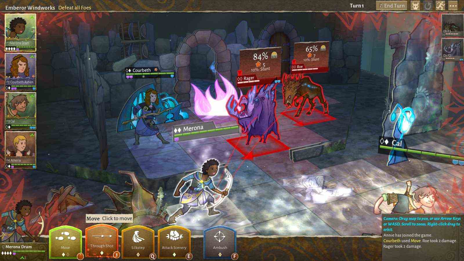 Screenshot von Wildermyth, in dem die Spieler gegen Fabelwesen kämpfen.