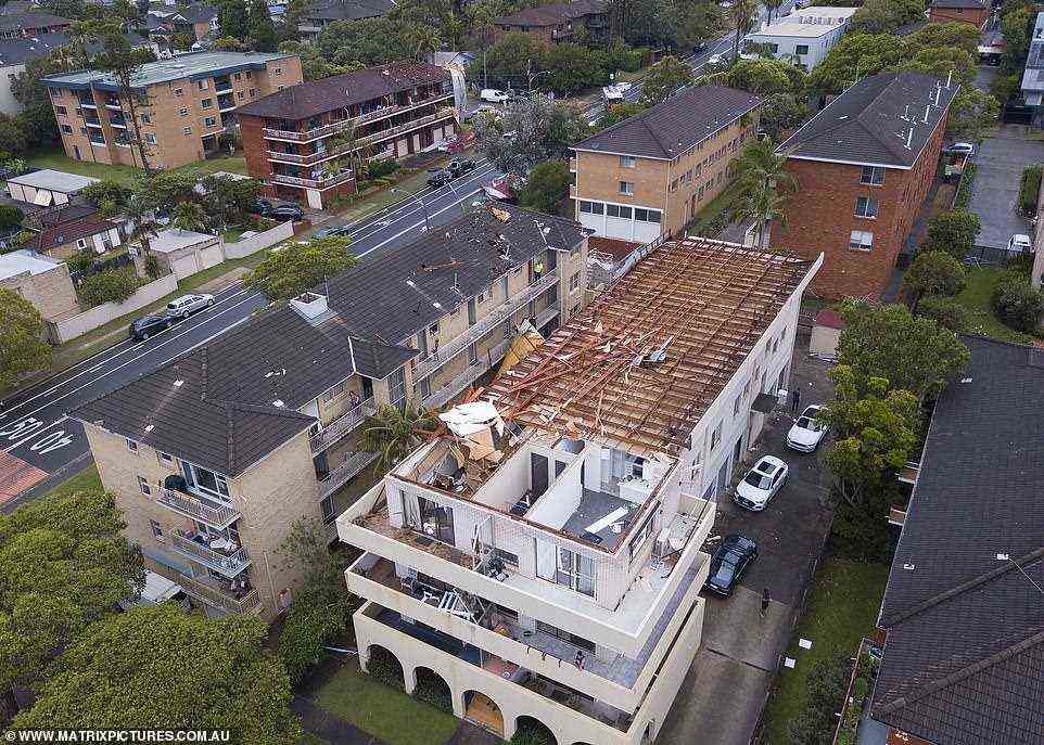 Winds peaked at 80km/h on Sunday afternoon which saw the Dee Why unit have its roof completely ripped off the building and carried away