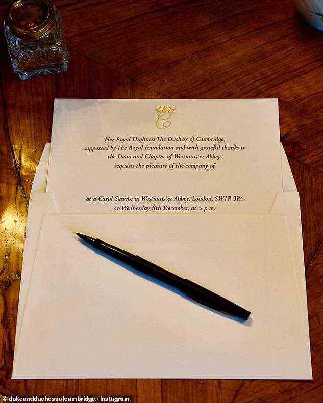 Sneak Peek: Der Herzog und die Herzogin von Cambridge gaben Anfang dieses Monats einen Einblick in die Einladungen, die an die abgebildeten Gäste verschickt wurden, darunter Mitarbeiter von Wohltätigkeitsorganisationen, Lehrer und Freiwillige