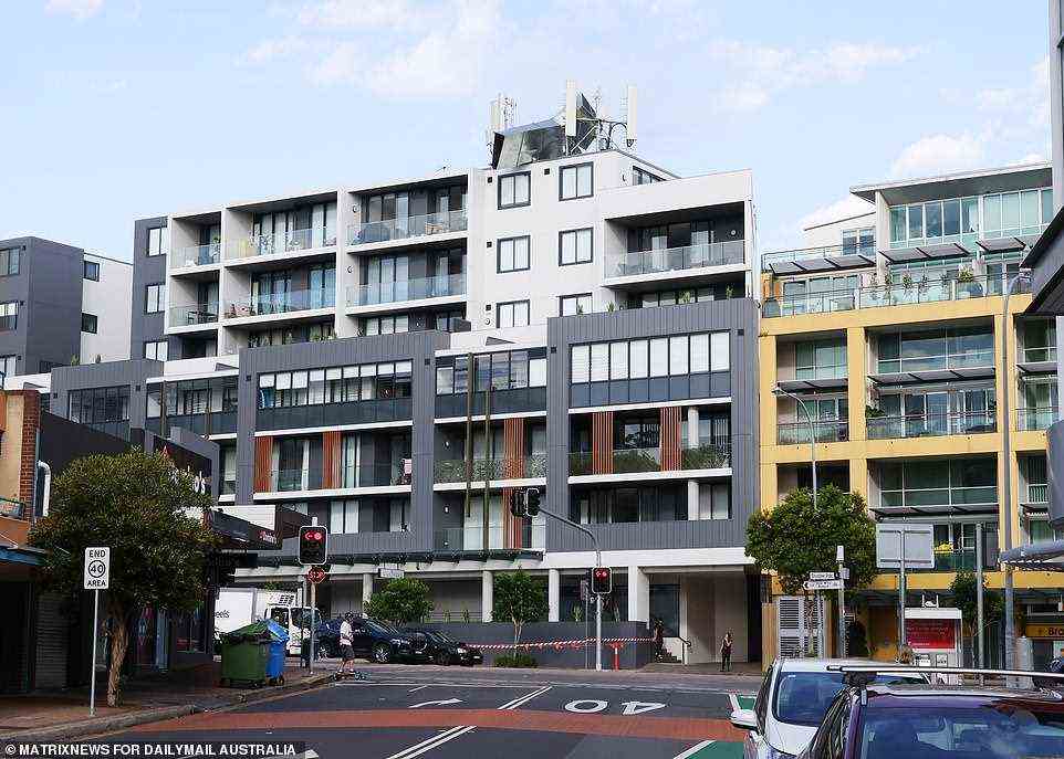 An airduct was torn from the roof of a new apartment block in Dee Why, with the pavement surrounding the building taped off to protect pedestrians from the possibility of falling debris