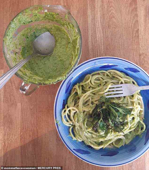 Homemade pesto from foraging. Cramp bark is another foraged item that Sarah claims is amazing for easing period pains