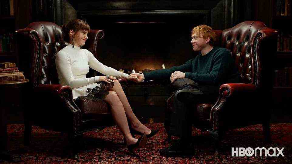 Cute: On-screen couple Emma and Rupert held hands as they reminisced on the series
