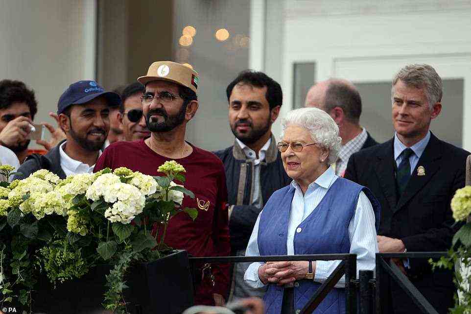 Sheikh Mohammed – a close friend of the Queen over their mutual love of horse racing – was also found to have had his agents 'hack' the phones of his ex-wife and her lawyers, including Baroness Fiona Shackleton. They are pictured together at the Royal Windsor Horse Show in 2014