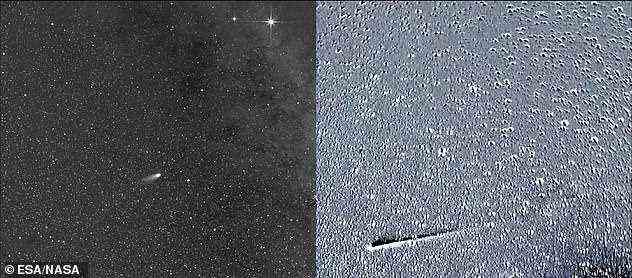 Der Ball aus Eis und Staub ist etwa eine halbe Meile breit und wurde vom NASA Solar Terrestrial Relations Observatory Aspacecraft (STEREO-A) (rechts) und dem Solar Orbiter Observatorium der Europäischen Weltraumorganisation (ESA) (links) aufgenommen.