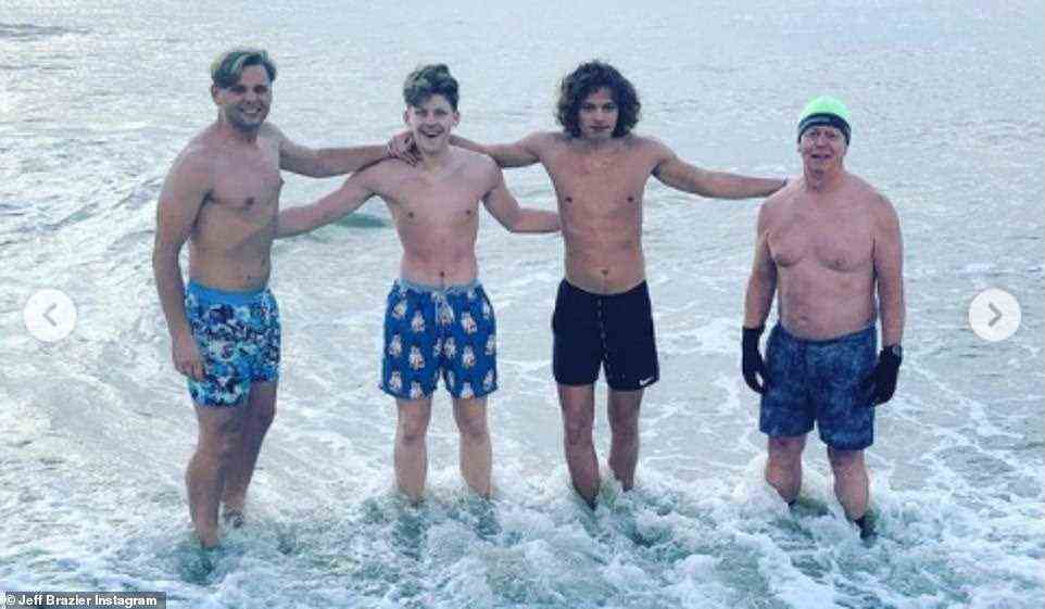 Bit chilly! Jeff Brazier and his sons braved the sea on Christmas morning and looked utterly unfazed