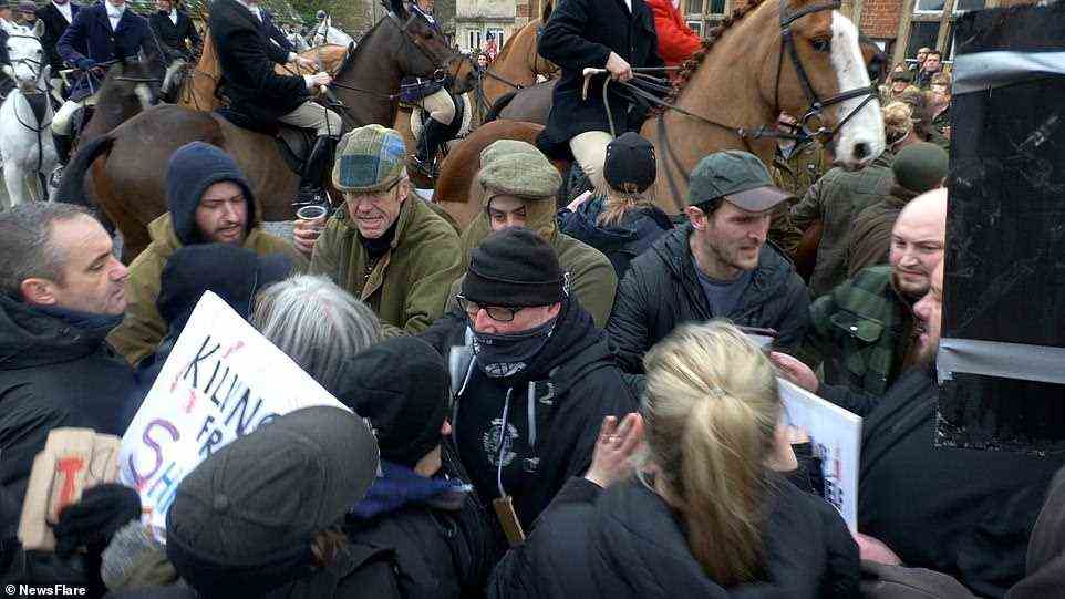 One of the activists punched one of the countrymen in the face as he tried to guide them away from the horses and hounds at the Avon Vale Hunt's Boxing Day ride