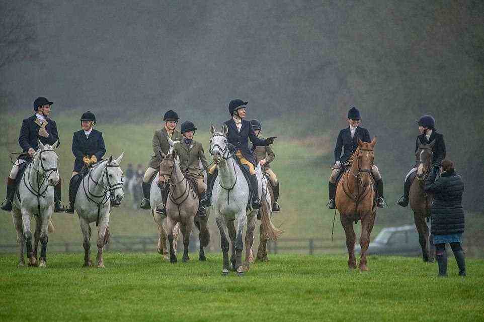 Polly Portwin, Director of the Campaign for Hunting at the Countryside Alliance said: 'Festive meets are hugely popular and well attended by both hunt followers and local communities, for whom the event has become a cherished family tradition.' Pictured: The Duke of Beaufort's Hunt today