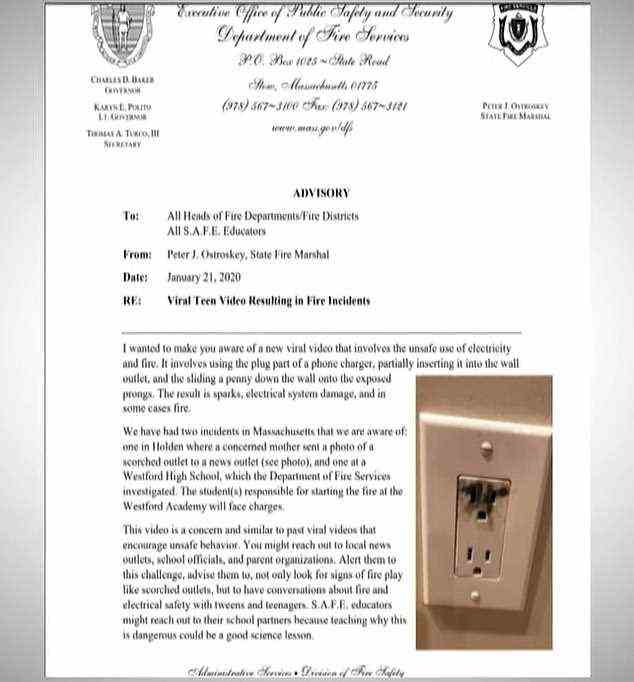 Insbesondere Feuerwehrleute aus Massachusetts gaben im Januar 2020 im ganzen Bundesstaat eine Warnung heraus, nachdem zwei Schüler der Plymouth North High School in Plymouth beim Versuch erwischt worden waren, einen Cent in ein Telefonladegerät zu stecken, was zu zwei verbrannten Steckdosen führte