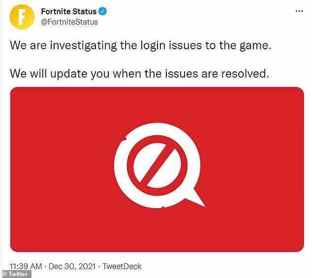 Der Twitter-Account von Fortnites Status hat den Ausfall am Donnerstag bestätigt